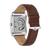 Montre bracelet homme avec mouvement apparent et bracelet en cuir marron, profil