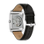 Herrenarmbanduhr mit sichtbarem mechanischem Werk, schwarzem Lederband und Schließe