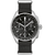 Herrenarmbanduhr mit schwarzem Zifferblatt und schwarzem Lederarmband, Tachymeter-Lünette, Chronograph