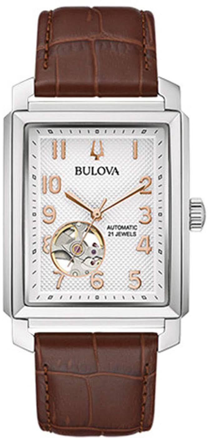 Montre automatique pour homme Bulova Sutton avec bracelet en cuir marron et cadran Open Heart