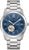 Bracelet de montre pour homme avec cadran bleu, mouvement apparent et bracelet en acier