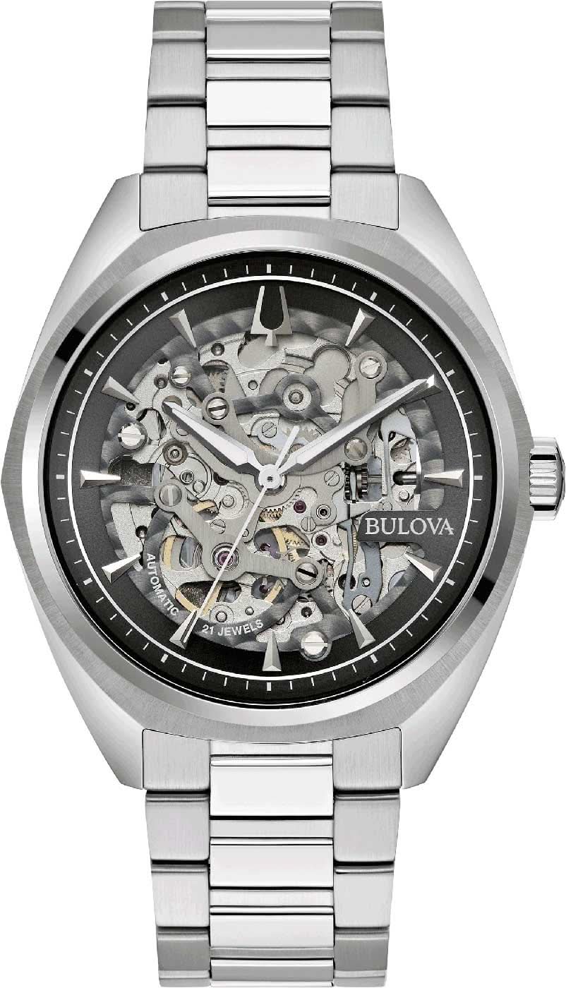 Montre automatique squelette Bulova pour homme, boîtier et bracelet en acier inoxydable