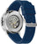 Fond de montre pour homme avec mouvement automatique visible, bracelet en caoutchouc bleu et boîtier en acier inoxydable