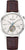 Montre homme avec mouvement apparent, cadran argenté et bracelet en cuir marron