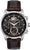 Bulova Herrenuhr mit braunem Lederarmband, skelettiertem Zifferblatt und silbernem Gehäuse