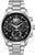Montre homme avec bracelet en métal argenté, cadran noir, grande date et sous-cadrans chrono