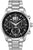 Montre pour homme avec bracelet en métal argenté, cadran noir et sous-cadrans chronographes