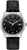 Montre homme avec cadran noir, boîtier argenté et bracelet en cuir noir