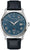 Montre automatique pour homme avec cadran carte du monde bleue, boîtier argenté et bracelet en cuir noir