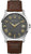 Montre homme : cadran sombre, aiguilles dorées, bracelet en cuir marron