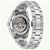 Bulova Herrenarmbanduhr Ansicht von hinten mit sichtbarem Werk, silbernem Metallband