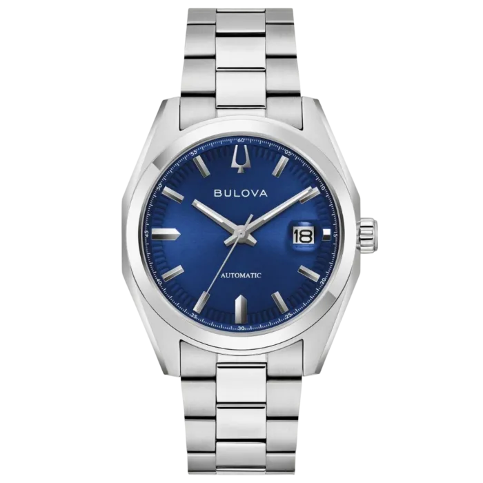 Bulova Automatikuhr für Herren, blaues Zifferblatt, Edelstahlarmband, Datum