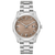 Bulova Herrenuhr mit beigem Zifferblatt, Datumsfenster und silbernem Edelstahlband.