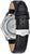 Bracelet pour homme avec bracelet en cuir noir ; boîtier argenté et boucle ardillon