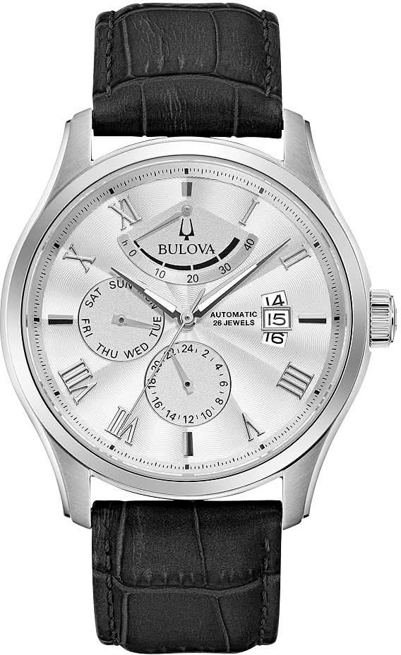 Montre automatique pour homme avec bracelet en cuir noir, cadran argenté et date