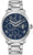 Montre automatique homme avec cadran bleu, bracelet en acier inoxydable argenté et affichage de la date