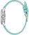 Montre pour femme avec boîtier argenté, vue latérale, bracelet en silicone turquoise