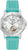 Montre pour femme : boîtier argenté, bracelet en silicone turquoise, cadran en nacre