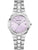 Silberne Bulova Damenuhr mit lilafarbenem Zifferblatt, Saphirglas und Metallarmband
