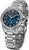 Montre pour femme avec cadran bleu, chiffres romains, lunette en diamant et bracelet en acier