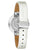 Bulova Damenuhr mit weißem Lederarmband, sichtbarer Krone und rückseitigem Motiv