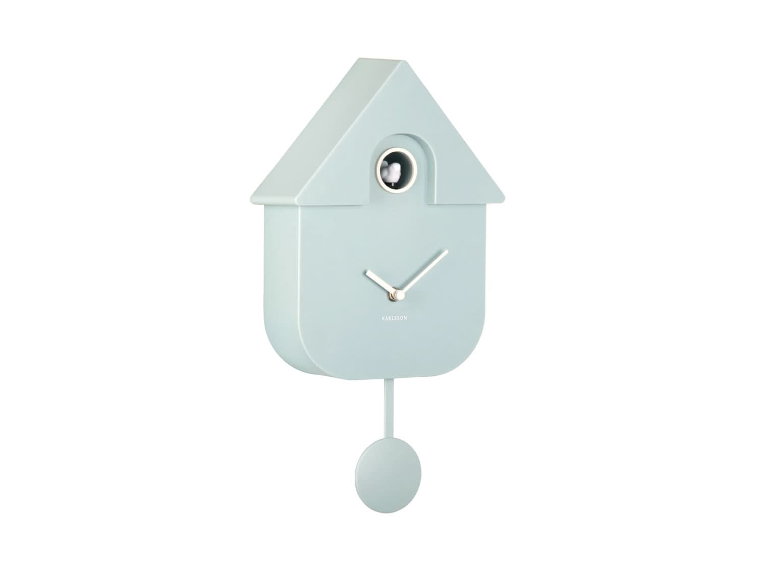Horloge murale style coucou, forme de maison bleu clair avec pendule et ouverture d'horloge ronde