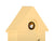 Horloge murale design nichoir, gros plan fenêtre ronde sur boîtier jaune