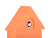 Orange väggklocka i husdesign, närbild av det runda fönstret