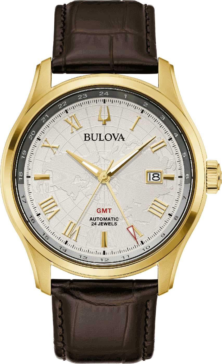 Montre pour homme avec boîtier doré, bracelet en cuir marron et cadran blanc