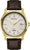 Montre pour homme avec boîtier doré, bracelet en cuir marron et cadran blanc