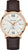 Automatik-Herrenuhr mit braunem Lederband, Roségoldgehäuse und weißem Zifferblatt