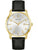 Herrenarmbanduhr Bulova mit weißem Zifferblatt, goldfarbenem Gehäuse, schwarzem Lederband