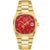 Herren-Armbanduhr mit goldenem Metallarmband, rotem Zifferblatt und Datumsfenster 18