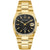 Herrenarmbanduhr Bulova mit schwarzem Zifferblatt, goldfarbenem Band und Datumsanzeige