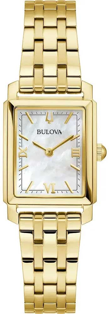 Montre Bulova pour femme avec cadran rectangulaire et bracelet en acier inoxydable doré