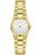 Damenarmbanduhr von Bulova mit goldenem Metallarmband und weißem Zifferblatt, Quarzwerk