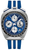 Montre chronographe pour homme avec bracelet en silicone bleu et blanc et boîtier argenté