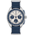 Bracelet de montre pour homme avec bracelet en cuir bleu, boîtier argenté et cadran bleu