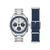 Bracelet pour homme avec bracelet en acier inoxydable et bracelet supplémentaire en cuir bleu