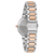Damenuhr Rück-/Seitenansicht mit silbernem Edelstahlgehäuse und Bicolor-Gliedern