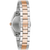 Montre Bulova pour femme en profil latéral avec bracelet bicolore en acier inoxydable et maillons centraux couleur or rose