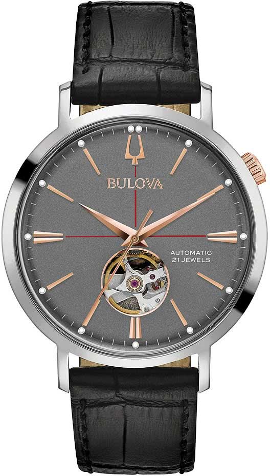 Montre pour homme avec bracelet en cuir noir, boîtier argenté et cadran gris
