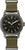 Montre homme avec cadran noir, bracelet en cuir vert olive et boîtier en acier