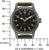 Montre homme avec cadran noir, index multicolores et bracelet en cuir vert olive