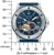 Montre homme avec cadran bleu, boîtier argenté et mouvement automatique visible