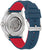 Montre homme avec mouvement apparent, bracelet bleu, accents rouges sur le silicone