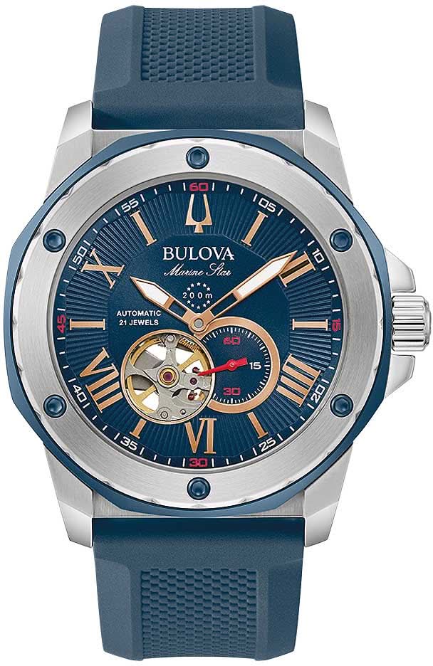 Montre homme avec bracelet en silicone bleu et cadran bleu, boîtier argenté