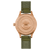 Boîtier de montre pour homme en or rose avec gravure et bracelet en textile vert