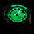 Herren-GMT-Uhr mit leuchtend grünen Markierungen auf dunklem Zifferblatt, schwarzes Band