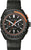 Chronographe pour homme avec cadran noir, bracelet en cuir noir et accents orange